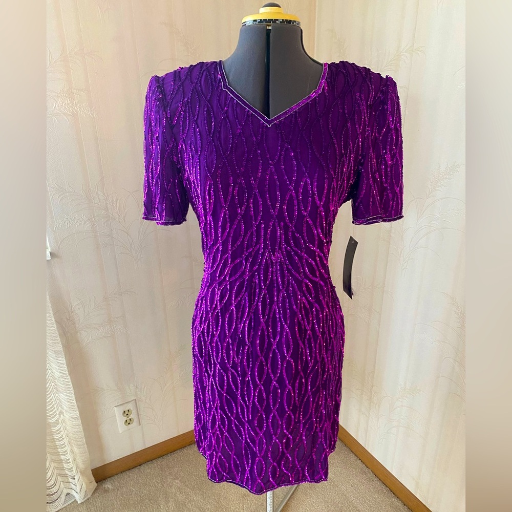 Elegant Purple form fitting with sequins and beads size M (sb02)